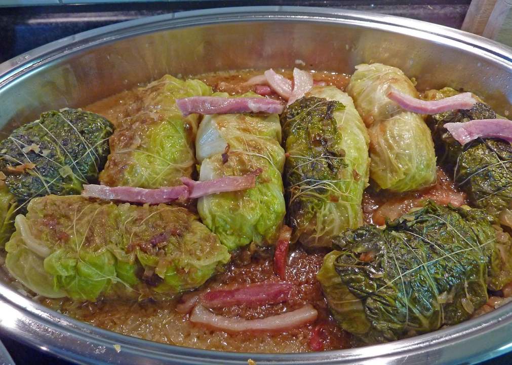 cabbage rolls in a cooking pan
