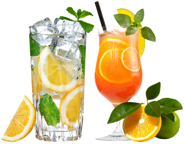 glasses of flavored water and fruits cocktail